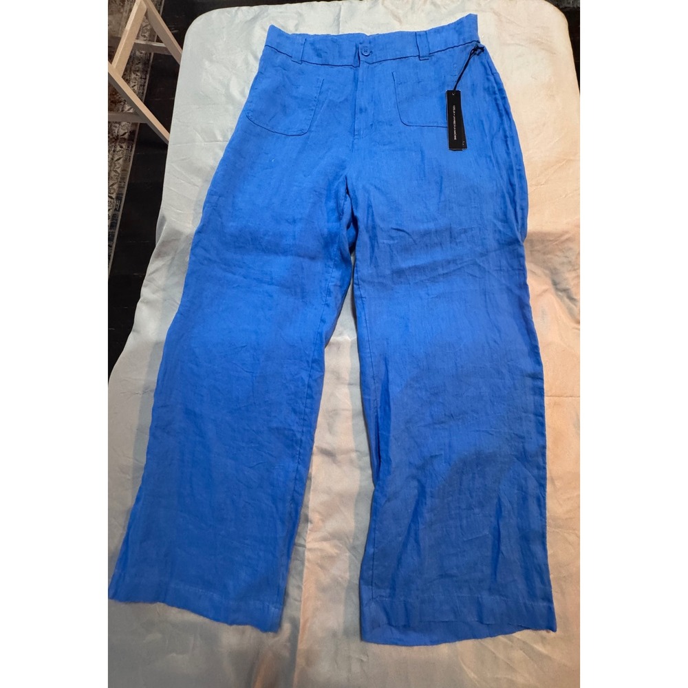 Nicole Miller New York Blue 100% Linen Wide Leg Pants Size 12 NWT